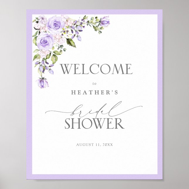 Affiche Elégant Lavande Lilac Douche Florale Bienvenue (Devant)