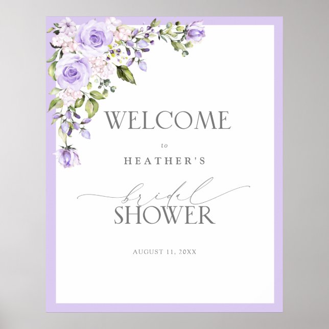 Affiche Elégant Lavande Lilac Douche Florale Bienvenue (Devant)