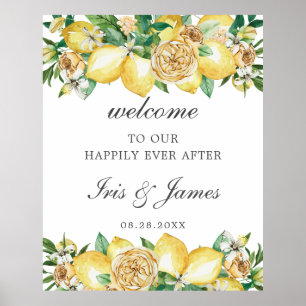 Affiche Elegant Lemon Floral Greenery Wedding Welcome