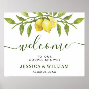 Affiche Elegant Lemons Greenery COUPLE SHOWER Welcome