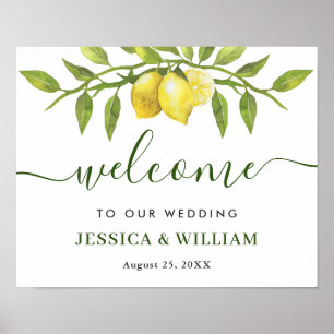 Affiche Elegant Lemons Greenery WEDDING Welcome Sign