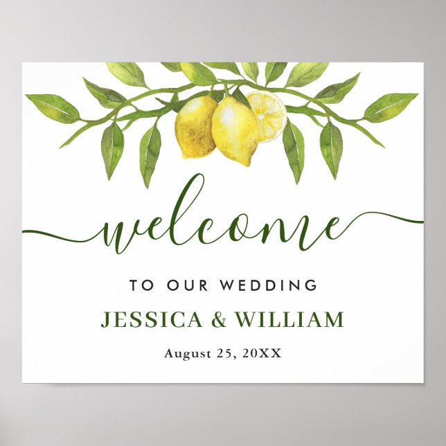 Affiche Elegant Lemons Greenery WEDDING Welcome Sign (Devant)