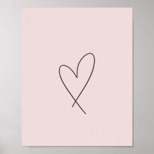 Affiche Elegant Line Art Heart Wedding Blush Pink