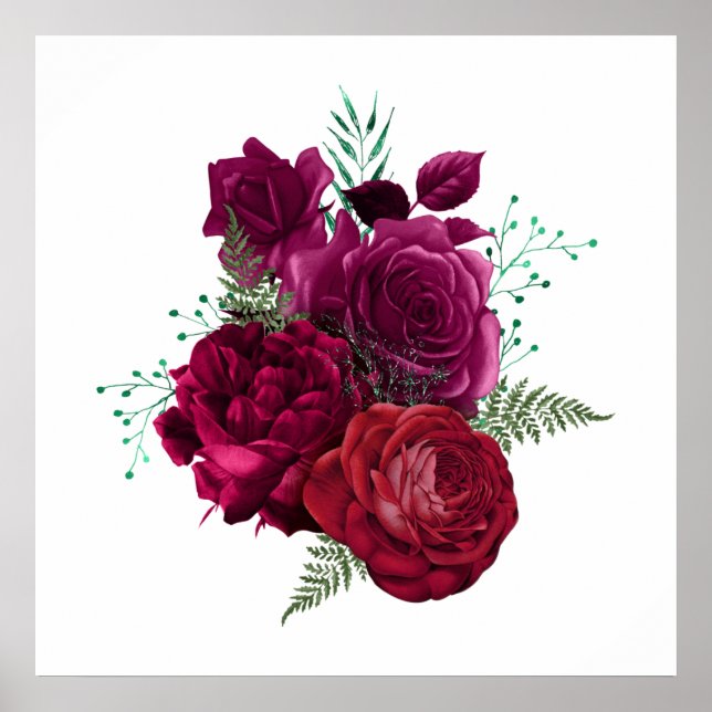 Affiche Elegant Magenta Rose Floral Bouquet (Devant)