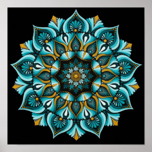 Affiche Elégant Mandala bleu Boho de géométrie sacrée