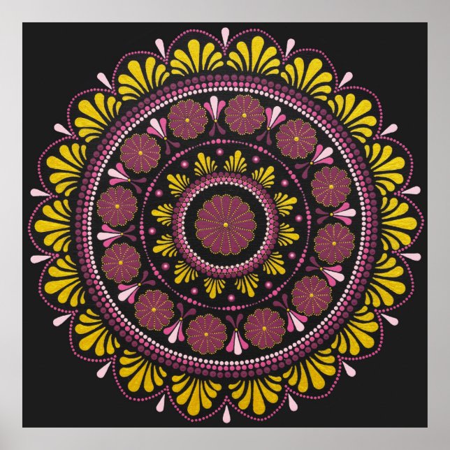 Affiche Elégant Mandala d'or rose, Boho Zen Dot Art Flower (Devant)