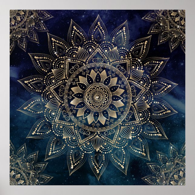 Affiche Elégant Mandala Gold Blue Galaxy (Devant)