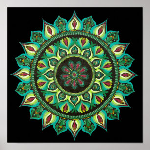 Affiche Elégant Mandala Vert Minimaliste zen bohème