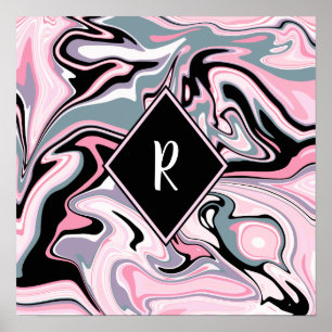 Affiche Elégant marbre coloré rose violet bleu noir