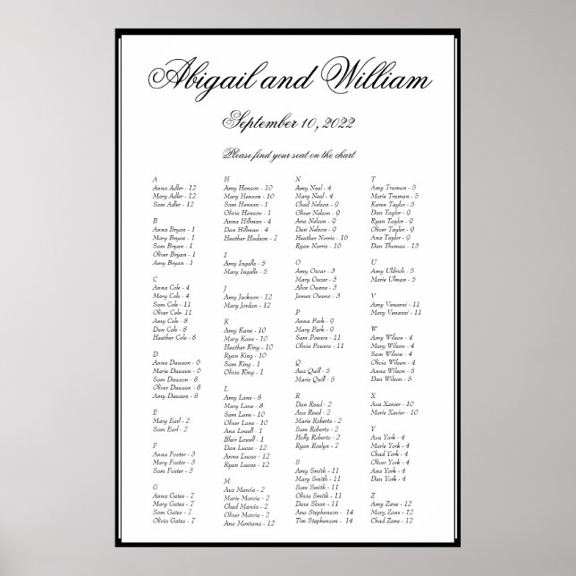 Affiche Élégant Mariage alphabétique (Devant)
