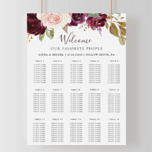 Affiche Élégant Mariage Alphabétique Floral