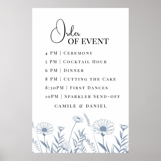 Affiche Élégant mariage aux fleurs sauvages de pervenche (Devant)