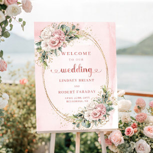 Affiche Élégant Mariage Bohème Rose Gold Rose Pâle Vert