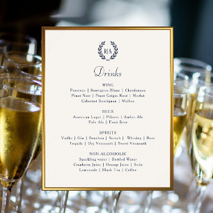 Affiche Élégant mariage Boissons Bar Menu Marine Crème Sig