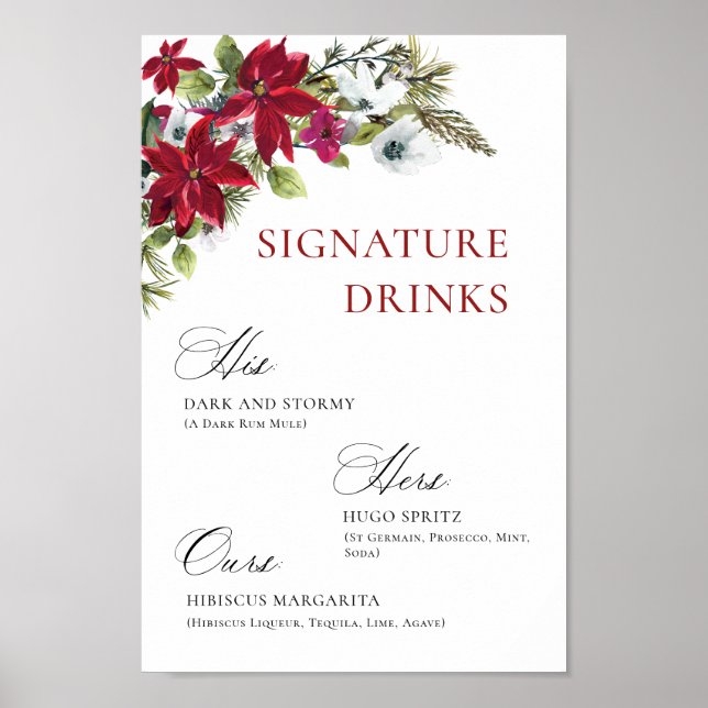 Affiche Élégant Mariage de bar "Red Poinsettia" Mimosa (Devant)