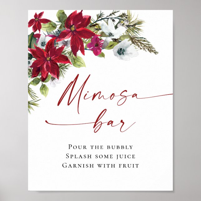 Affiche Élégant Mariage de bar "Red Poinsettia" Mimosa (Devant)
