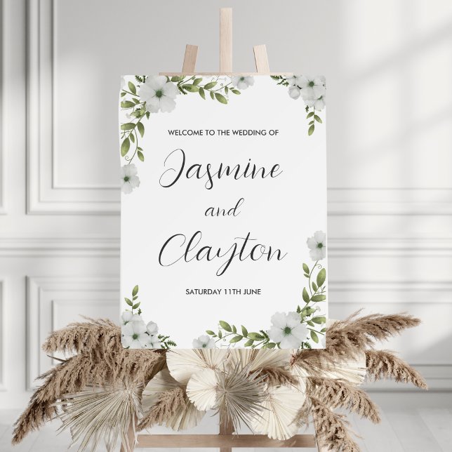 Affiche Élégant Mariage de bienvenue Floral Blanc (Créateur téléchargé)