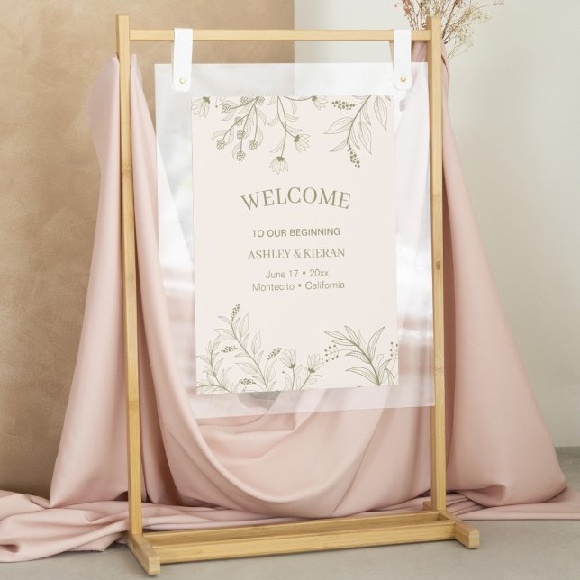 Affiche Élégant Mariage de bienvenue Floral Moss Green (Créateur téléchargé)
