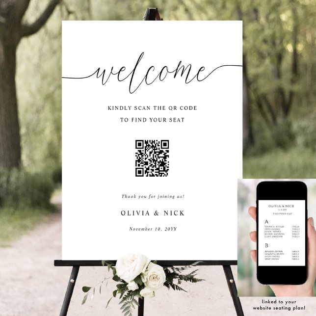 Affiche Élégant Mariage de code QR Welcome Seating Chart (Créateur téléchargé)