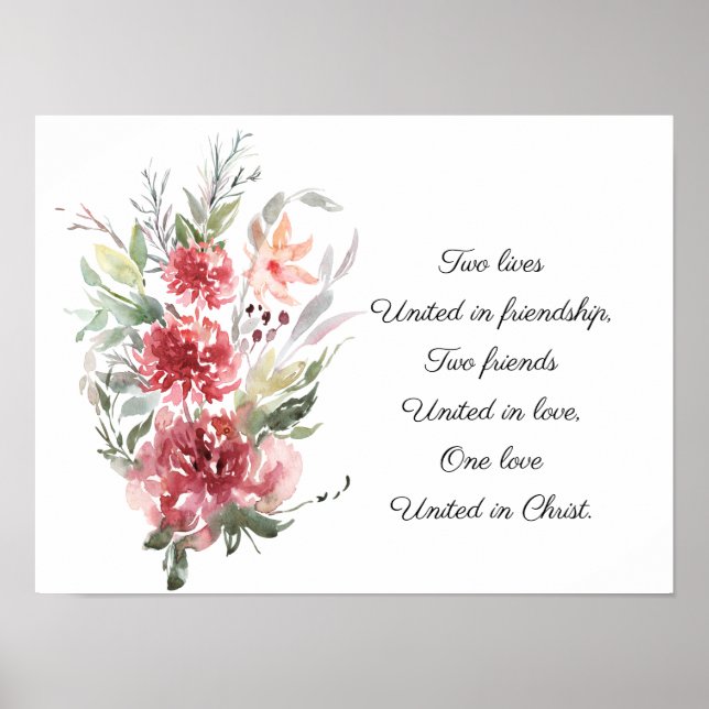 Affiche Élégant Mariage de devis floral rose inspirationne (Devant)