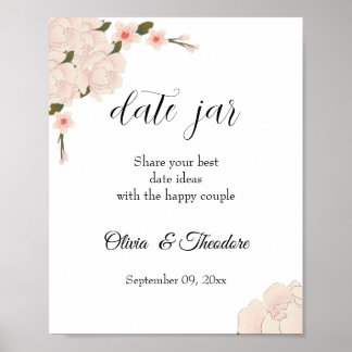 Affiche Élégant Mariage de fleurs florales roses Date Jar
