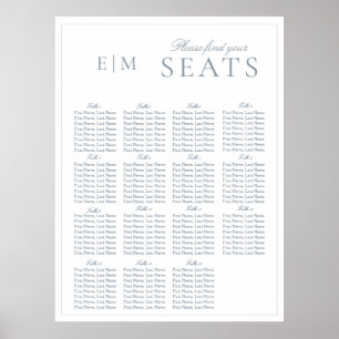 Affiche Élégant Mariage de Monogramme bleu foncé