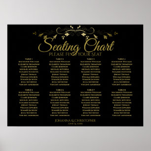Affiche Elégant Mariage de table Gold & Black 8