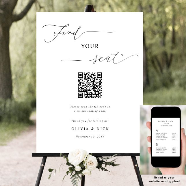 Affiche Élégant Mariage du code QR Plan de siège Signer (Créateur téléchargé)