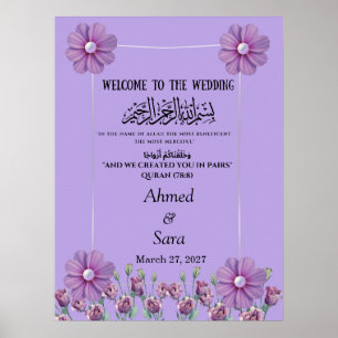 Affiche Élégant Mariage Fleur de Lilac Perle Violet 