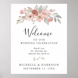 Affiche Élégant Mariage Fleurs Aquarelle Rose Pâle