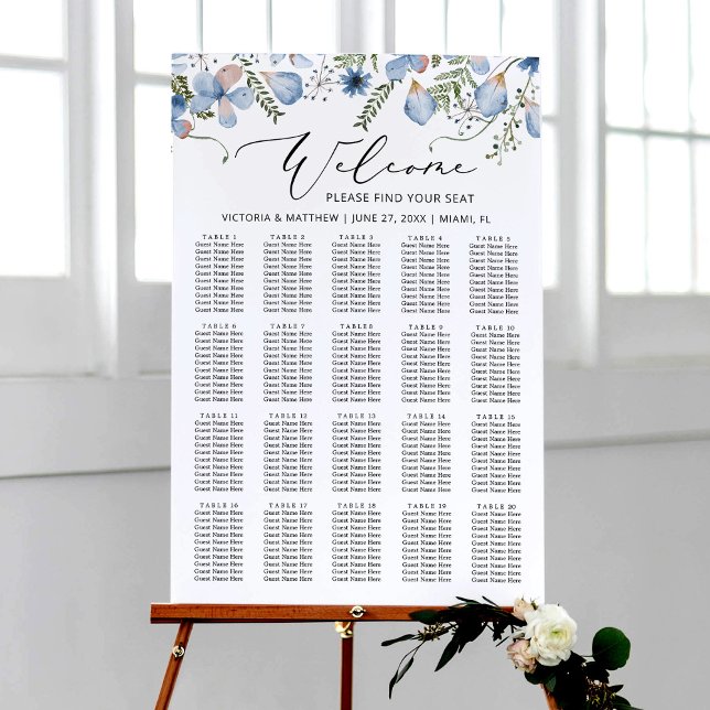 Affiche Élégant Mariage floral bleu chic (Créateur téléchargé)