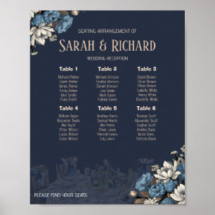 Affiche Élégant Mariage floral bleu marine
