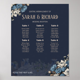 Affiche Élégant Mariage floral bleu marine