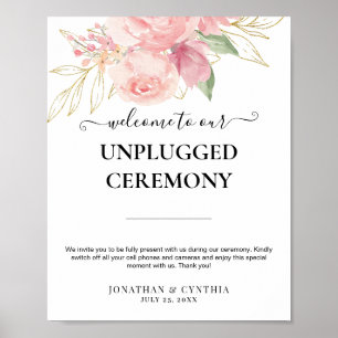Affiche Élégant mariage floral doré aquarelle rose rose