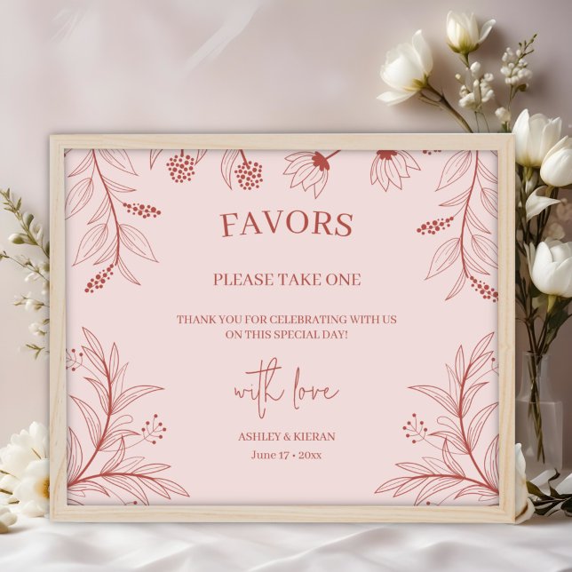 Affiche Élégant mariage floral Faveurs Signer (Créateur téléchargé)