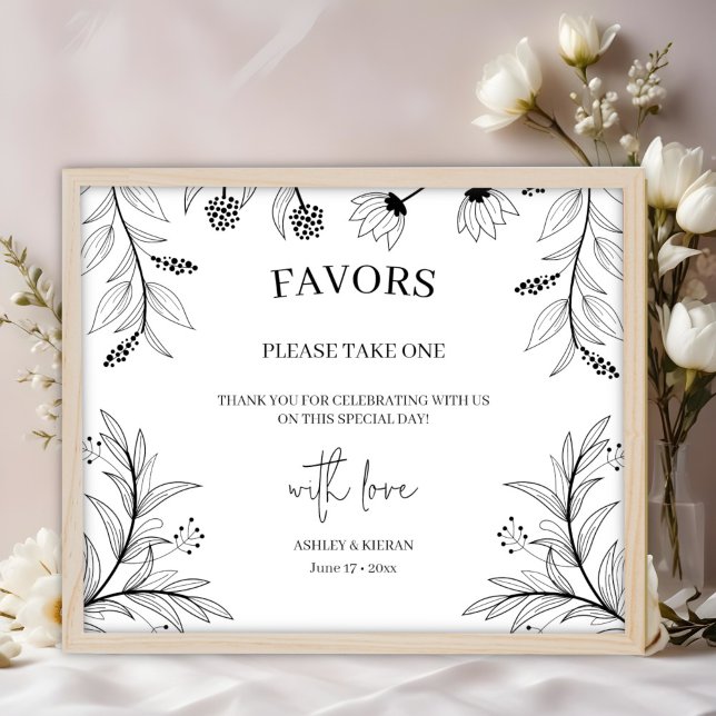 Affiche Élégant mariage floral Faveurs Signer (Créateur téléchargé)