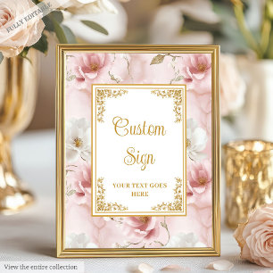 Affiche Élégant Mariage Floral Rose Rose or rose