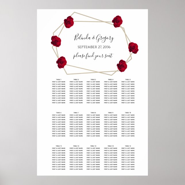 Affiche Élégant Mariage géométrique Rose rouge (Devant)