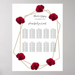 Affiche Élégant Mariage géométrique Rose rouge