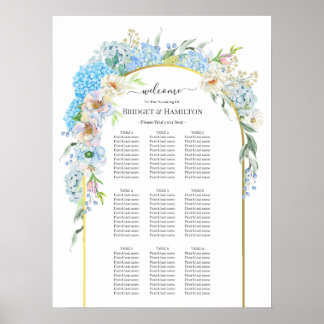 Affiche Élégant Mariage Hydrangea Blue Carte de siège
