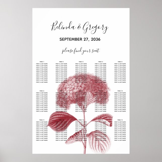 Affiche Élégant Mariage Hydrangea de Bourgogne (Devant)