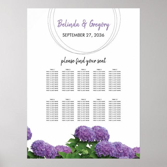 Affiche Élégant Mariage Hydrangea Plat (Devant)