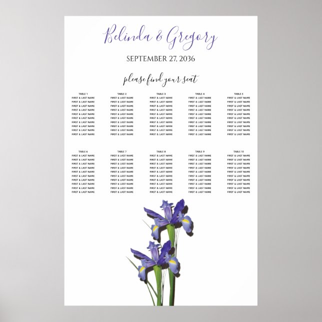 Affiche Élégant Mariage Iris Purple Carte de siège (Devant)