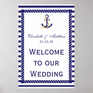 Affiche Élégant Mariage nautique Stripes de la Marine Bien