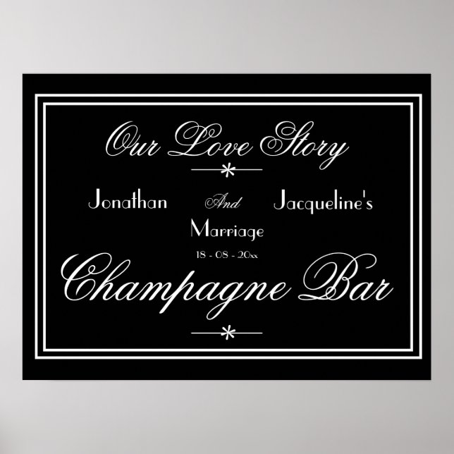 Affiche Élégant Mariage Open Bar Champagne Bar Signal (Devant)
