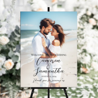 Affiche Élégant mariage photo moderne signe de bienvenue