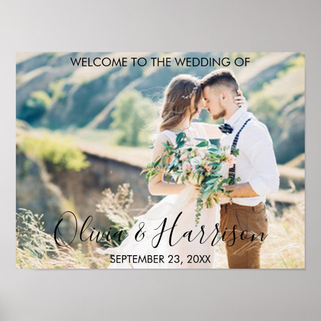 Affiche Élégant mariage photo personnalisée écriture manus (Devant)