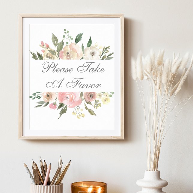 Affiche Elégant Mariage rose floral S'il vous plaît prendr (Créateur téléchargé)