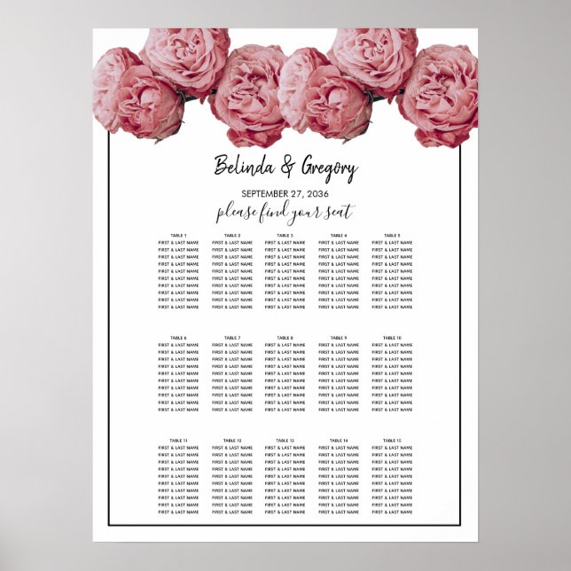Affiche Élégant Mariage Roses Roses Roses Rose (Devant)