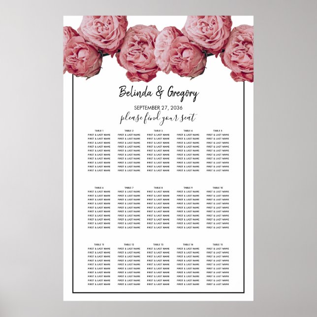 Affiche Élégant Mariage Roses Roses Roses Rose (Devant)